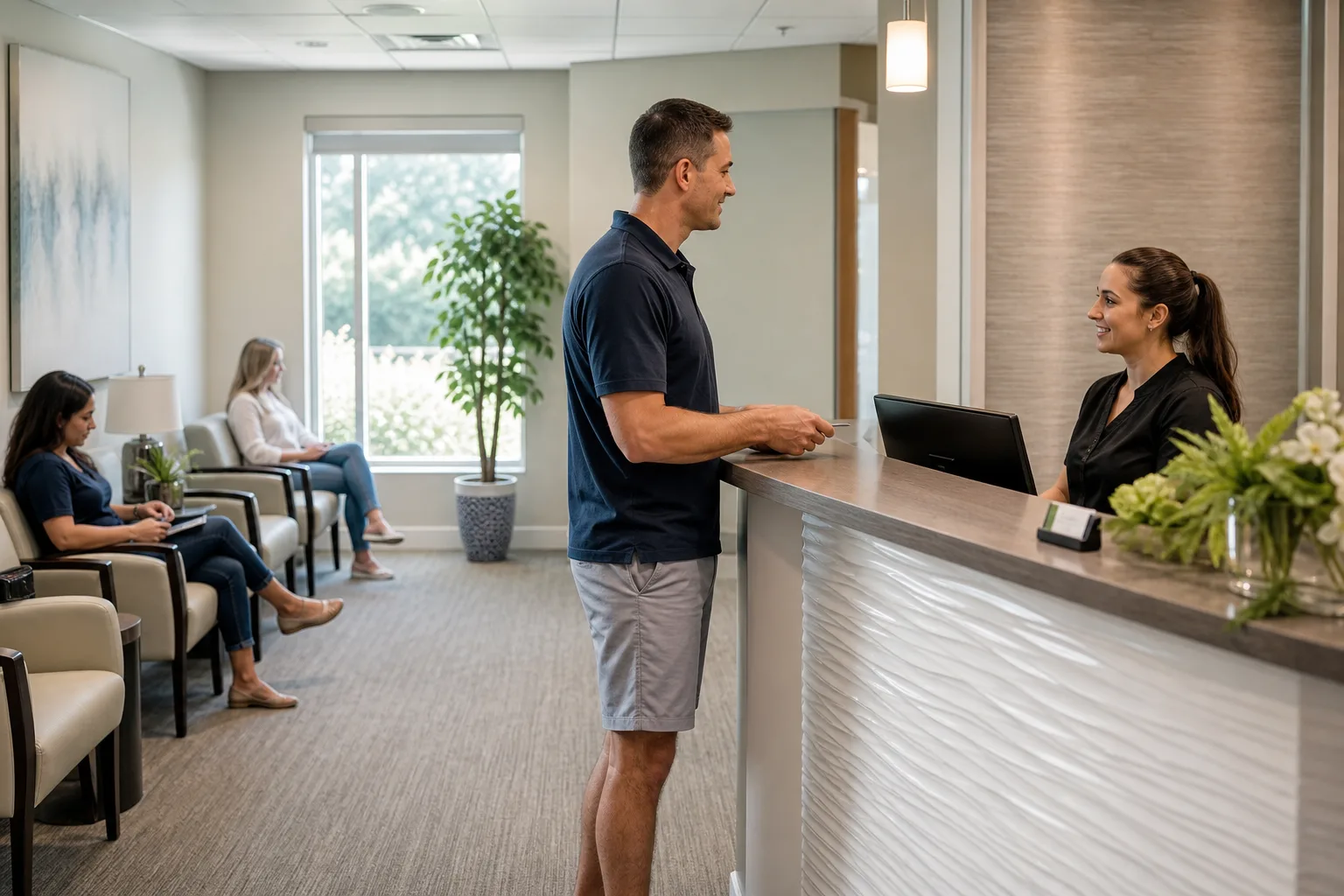 Adult patient checking in at a Tampa Bay peptide clinic serving Carrollwood and Westshore